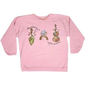 Vtg Gardening Instruments Sweatshirt 90s Womens L Pink Granny Core Cotton Canada